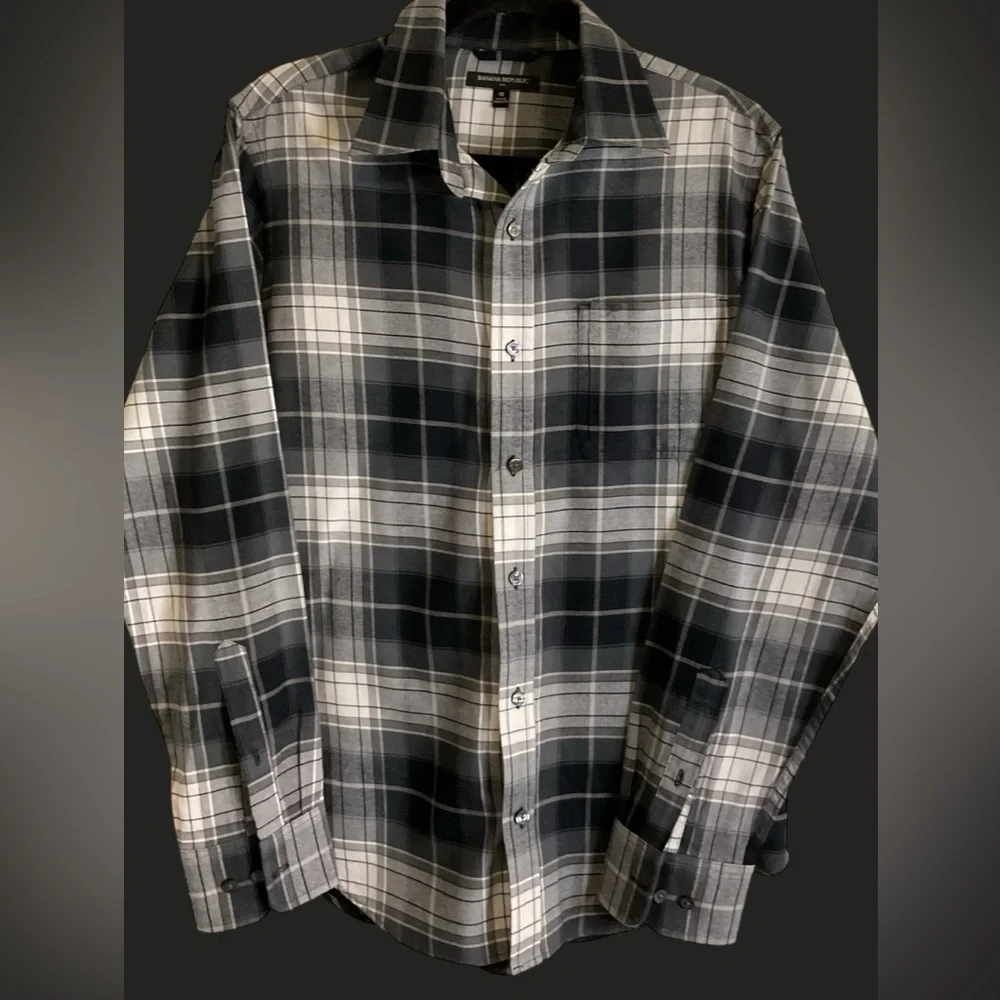 Men’s Banana Republic Plaid Shirt - Black and Cream